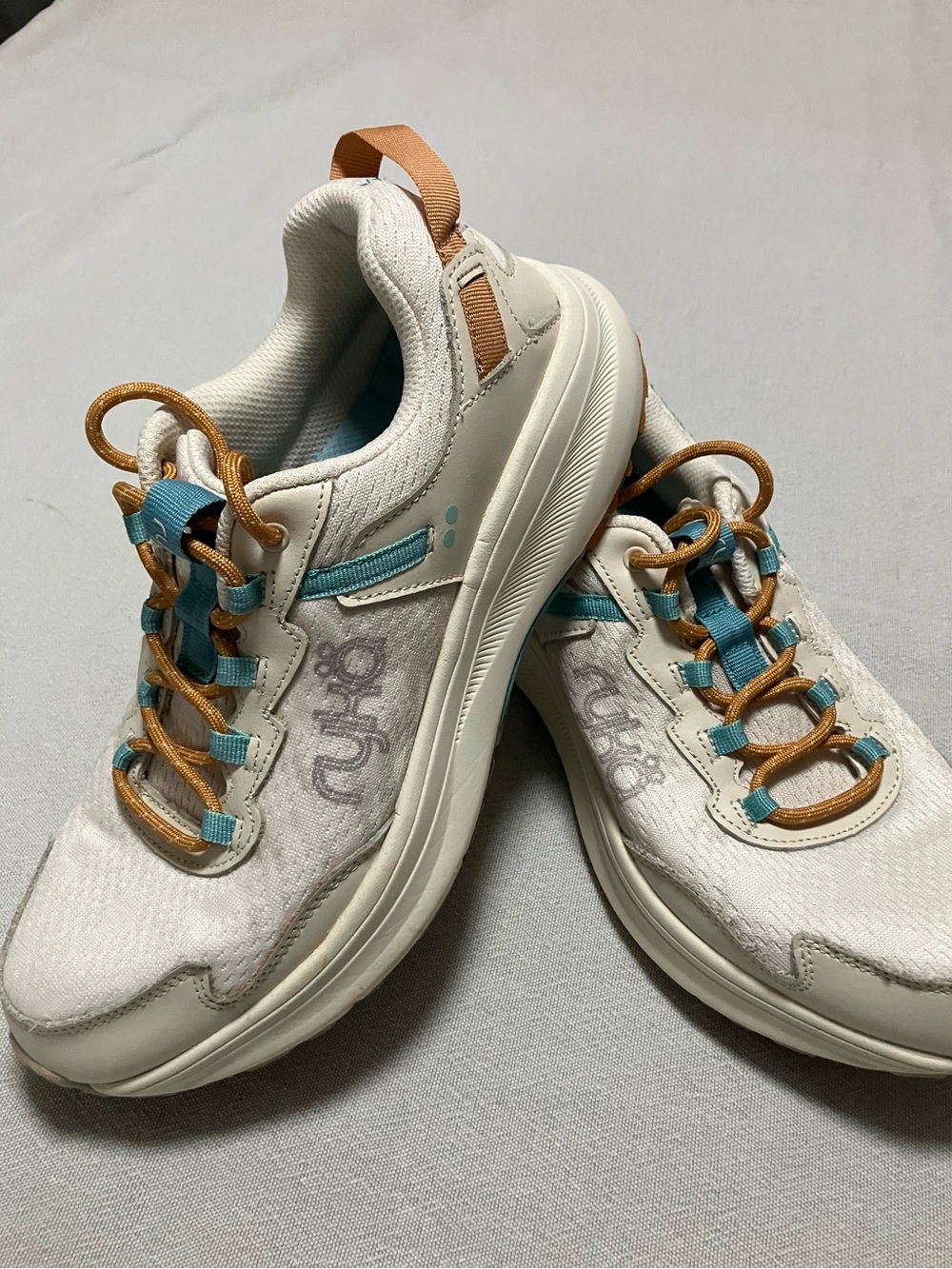 Ryka Treetop Trail women's 9.5M white, tan, aqua walking shoe athletic